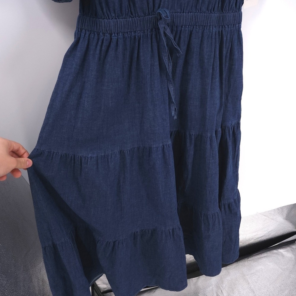 Anne Klein Jeans Puff Sleeve Tiered Denim Midi Dress Dark Wash Womens Size XL - Picture 6 of 12